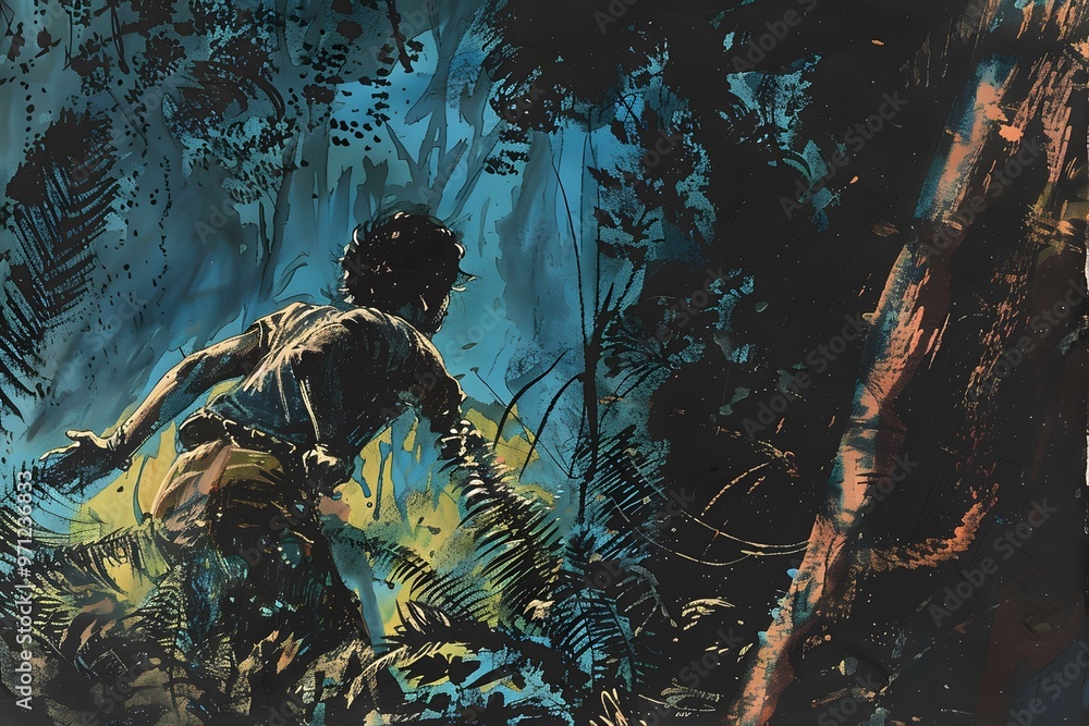 Canvas Prints man running through the jungle