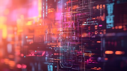 Obraz premium Digital holographic interfaces layered over a muted backdrop with modern textures