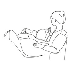 One continuous single drawing line art flat doodle patient, person, ultrasound, pregnant, doctor, hospital, mother, exam, abdomen. Isolated image hand draw contour on a white background
