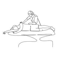 Fototapeta premium One continuous single drawing line art flat doodle doctor, patient, physical therapist, medicine, chiropractor, osteopath, physical therapy, pain, recovery. Isolated image hand draw contour on a white