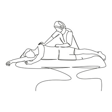 recommend clip art: One continuous single drawing line art flat doodle doctor, patient, physical therapist, medicine, chiropractor, osteopath, physical therapy, pain, recovery. Isolated image hand draw contour on a white