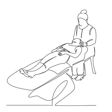 recommend clip art: One continuous single drawing line art flat doodle osteopath, physical therapy, patient, recovery, head, medicine, pain, person, female. Isolated image hand draw contour on a white background