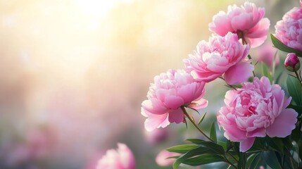 Obraz premium Floral greeting card with blossoming peonies.