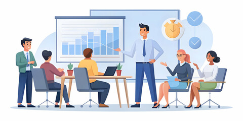Engaging Flat Candid Financial Education Workshop Illustration: Participants Discussing Spending, Savings, and Profits in a Smart Business Tone - Ideal for Financial Literacy Campaigns