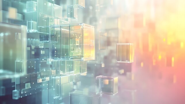 Transparent holographic tech elements floating on a muted background with intricate layering