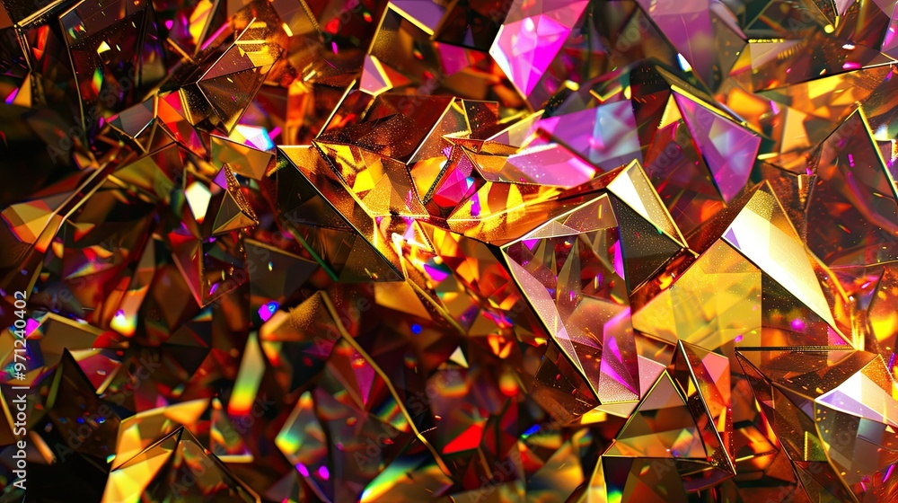 Aufkleber a vibrant cluster of crystalline structures reflecting light, showcasing intricate patterns and colo