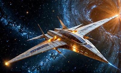 Naklejka premium Futuristic Starfighter in Fiery Nebula