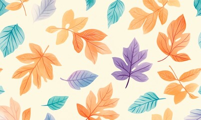 Autumn colorful Leaves Seamless Pattern Vector Illustration