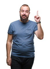 Fototapeta premium Young caucasian hipster man over isolated background pointing finger up with successful idea. Exited and happy. Number one.