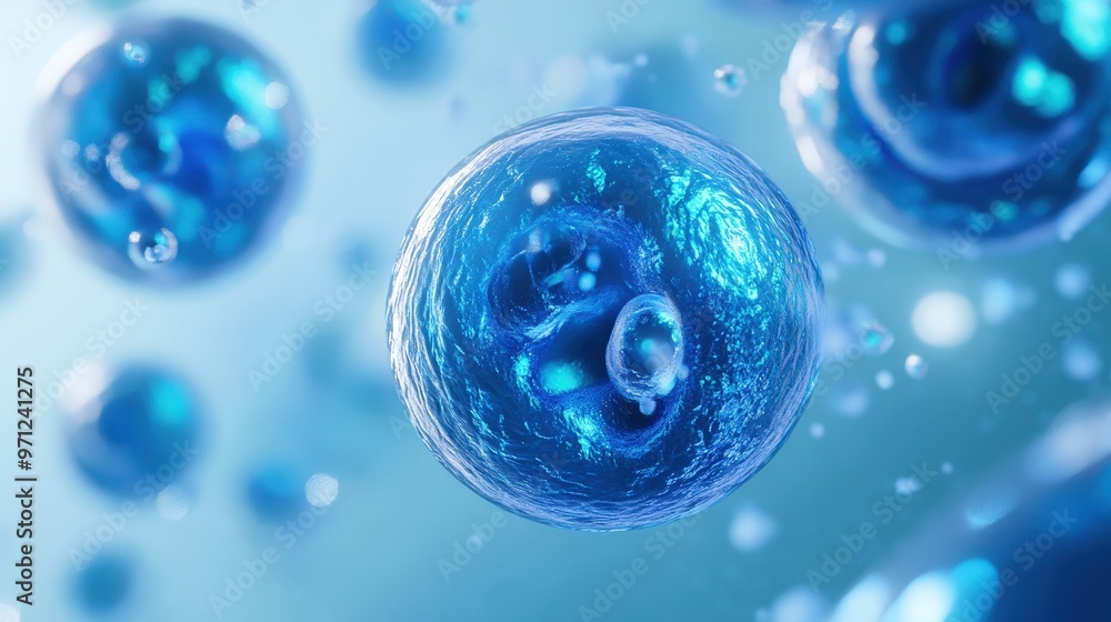 Aufkleber intricate 3d render of isolated blue cell with detailed components on gradient background