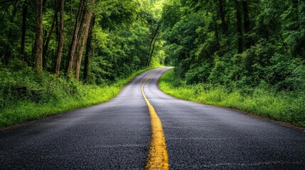 Fototapeta premium Abandoned road overtaken by nature, symbolizing forgotten paths waiting to be rediscovered, Nature Reclaiming Road, Lost Exploration