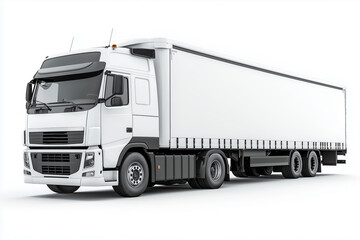 white truck with trailer platform isolated on white background