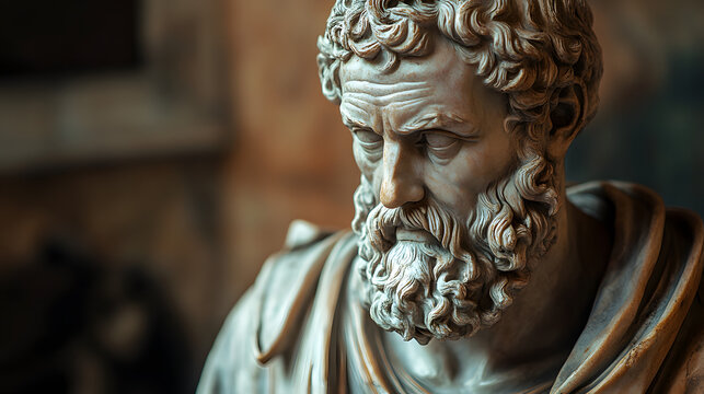 Greek sculpture of a historical philosopher, greek art cultur, concept for stoicism, head bust of a stoic man