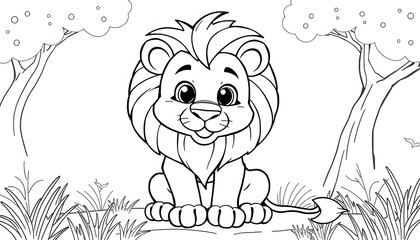 Adorable Lion Cartoon Coloring Page for Kids