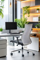 Modern office chair with a white mesh backrest and black seat.