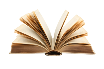 Opened book browsing pages shuffling isolated on transparent or white background, png