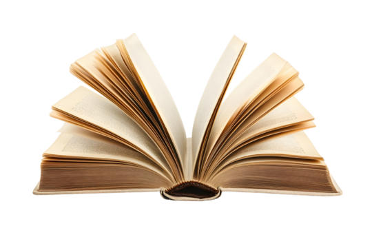 Opened book browsing pages shuffling isolated on transparent or white background, png