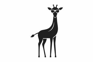 A Giraffe with a sunglass logo icon, silhouette style, and minimalist, white background. highly detailed, ultra-detailed