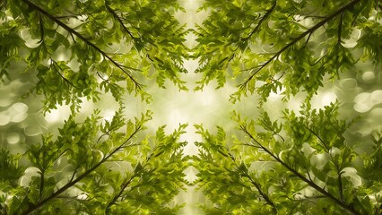 Fototapeta premium Full frame of green foliage on branches and bokeh background