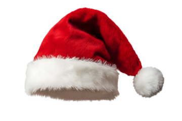 Real photo of a red Christmas Santa Claus hat with isolated on transparent or white background, png 