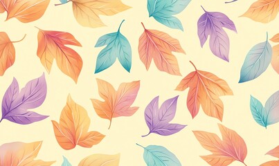 Autumn leaf pattern seamless vector illustration with maple and oak leaves in orange and yellow tones