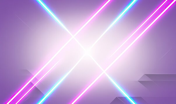 A vibrant abstract design featuring intersecting neon lines on a purple background.