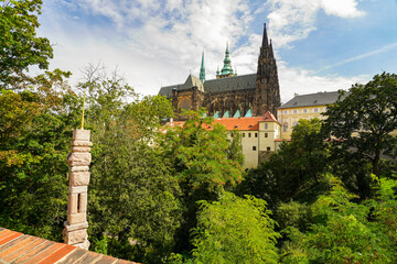 backyard of the ROyal garden and courtyard of the cathedralin Prague