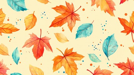 Obraz premium watercolor Autumn leaves seamless pattern for vibrant fall decor