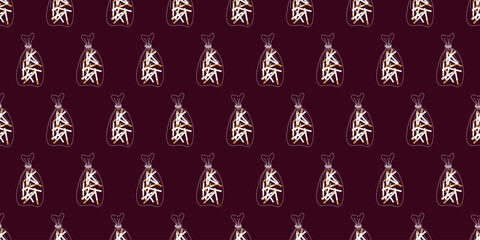 Seamless pattern with cigarettes in plastic bag. Vector background with cigarettes. No smoking and Healthy life concept, No Tabaco. Warning Template for Banner, Flyer, Social media Ads. Design Art