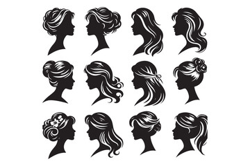 Female Profiles, Different Hairstyles, Cameo Silhouette, Woman Head Icon 36.eps