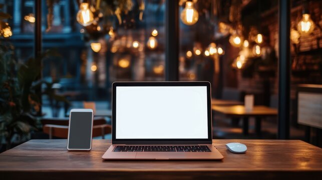 The Laptop on Wooden Desk