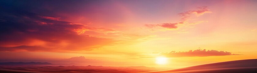Breathtaking sunset view with vibrant colors illuminating the sky and reflecting on the horizon, creating a serene atmosphere.