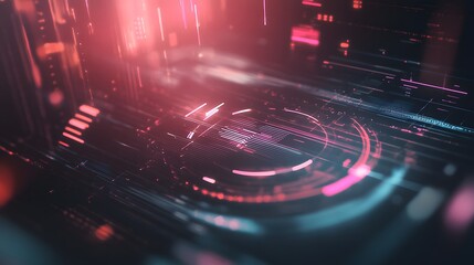 Floating holographic tech layers on a muted background with futuristic design