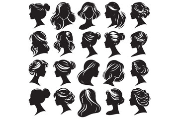 Female Profiles, Different Hairstyles, Cameo Silhouette, Woman Head Icon 43.eps