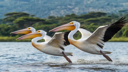 White pelicans in Lake Nakuru.