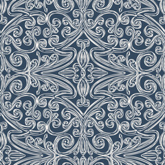 Black and white seamless pattern with arabesques  in a retro style. Vector illustration