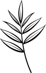 Bamboo leaf line art icon, vector illustration on black and white. 