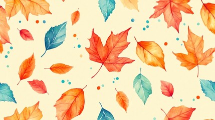 Obraz premium watercolor Autumn leaves seamless pattern for vibrant fall decor