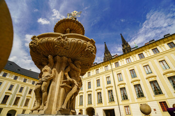 close up fountain in the Second courtyard of the Prague castle