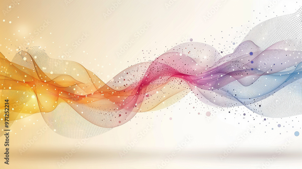 Poster colorful abstract wave pattern with particles on light background