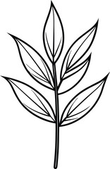 Bamboo leaf line art icon, vector illustration on black and white. 