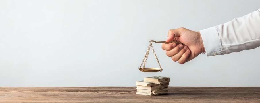 Person holding a scale balancing money and a handshake, compromise, fair negotiation outcome