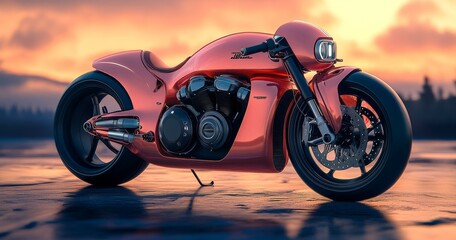 Fototapeta premium Futuristic Red Motorcycle - Innovative Design and Performance