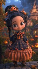 Fototapeta premium A little girl dressed up in a halloween costume