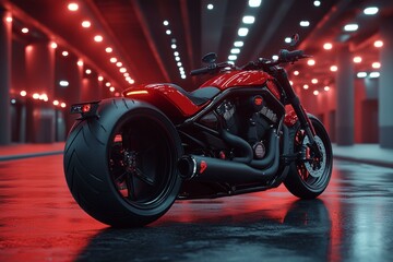 Obraz premium Futuristic Motorcycle in Industrial Setting