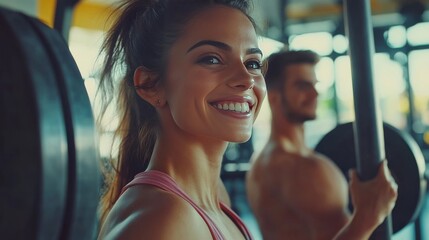 Obraz premium Weights lifted by gym couple.