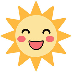 Cute suns, Sunshine emoji laughing with wide happy smile and blushing cheeks