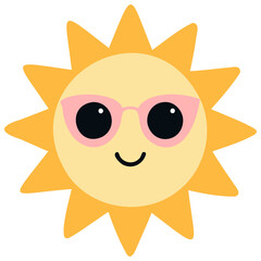 Cute suns, Sunshine emoji smiling with pink glasses and a happy face