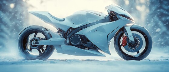 Futuristic Motorcycle on Snowy Mountain