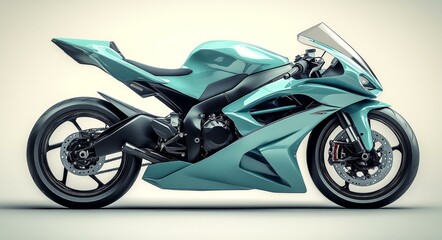 Obraz premium Futuristic Turquoise Sports Bike, Aesthetically Advanced Motorcycle